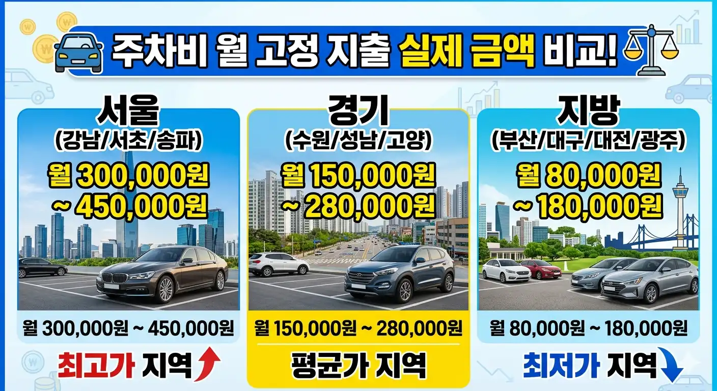 주차비 월 고정 지출 지역별 실제 금액 비교