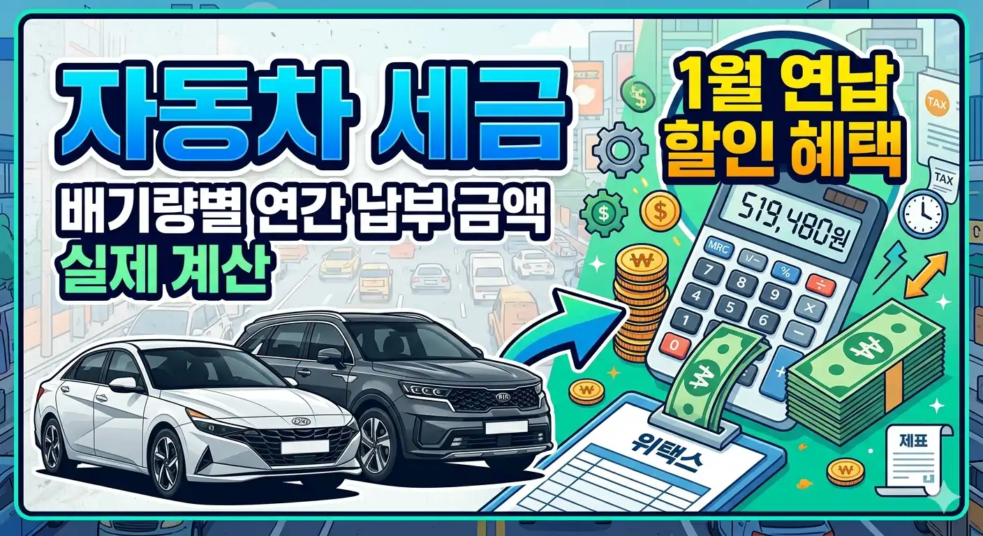 자동차 세금 연간 납부 금액 배기량별 실제 계산