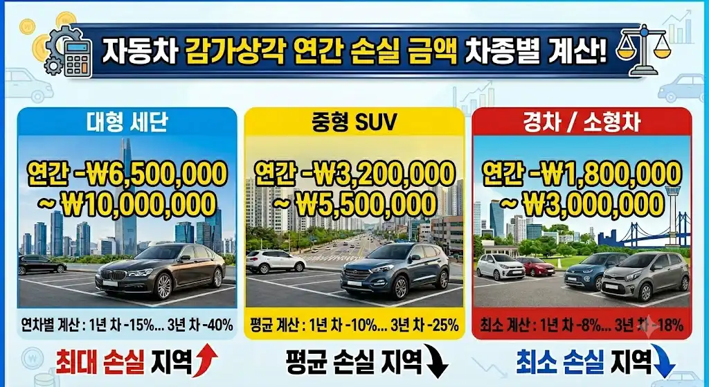 자동차 감가상각 연간 손실 금액 차종별 계산